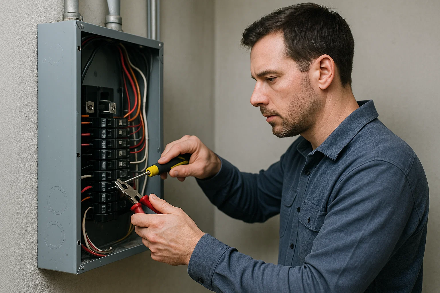 Electrician upgrading electrical box